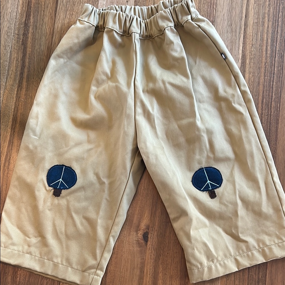 Oeuf Kids Casual Tan Pants with Blue Tree Design